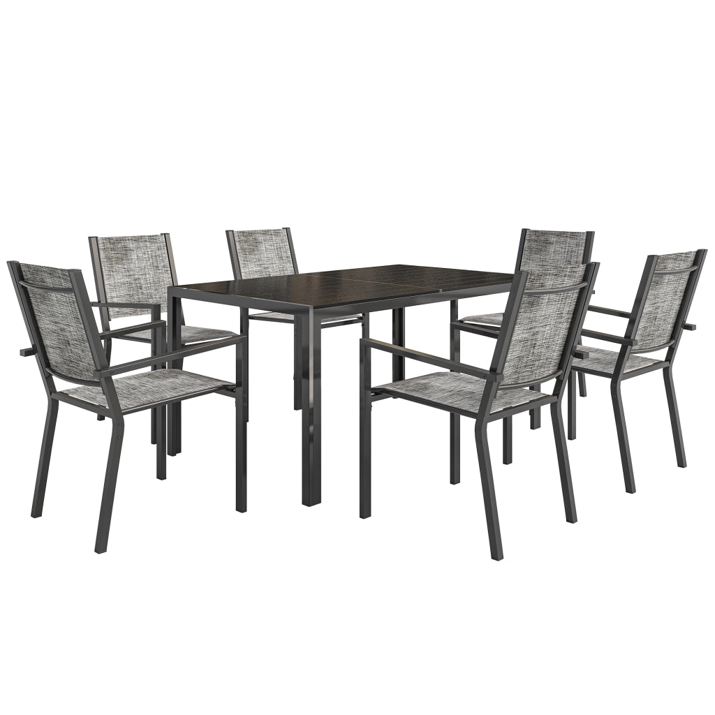 Tavolo da giardino con 6 sedie impilabili ¨C zephmum ¨C 150 cm, nero, acciaio