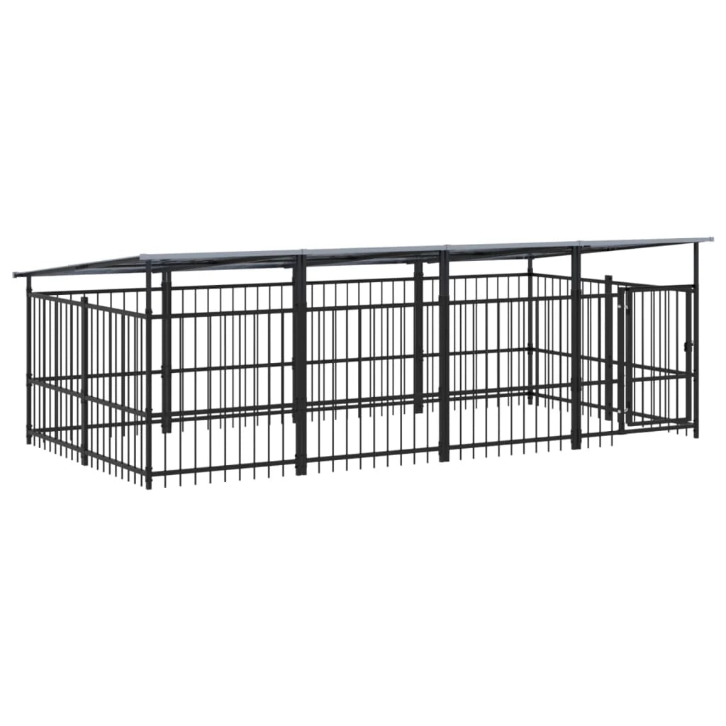 Cuccia gabbia per animali da esterno pac con tetto per cani in acciaio 7,51 m² nero 02_0041769