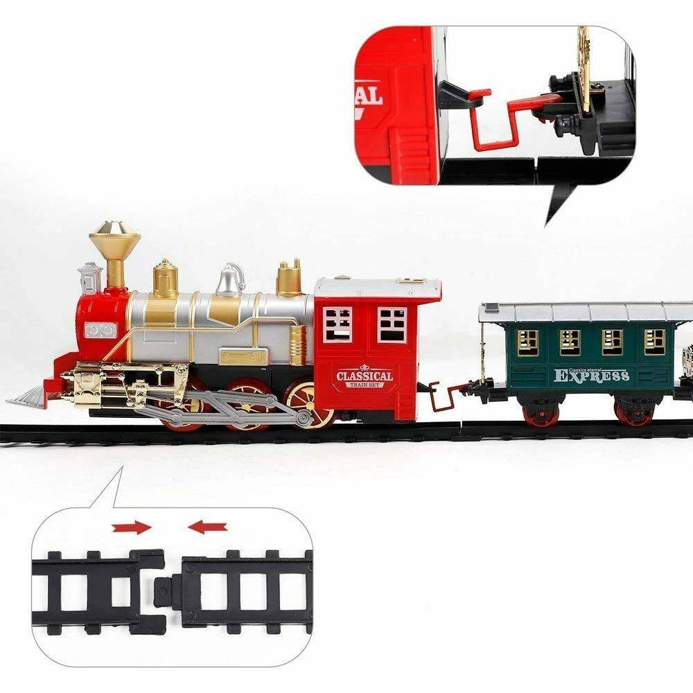Trade Shop - Pista Trenino Giocattolo Bambini Treno Locomotiva Con Fumo Luce Suoni E 2 Vagoni -