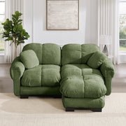 Divano Modulare ad Angolo 2 Posti con Pouf Mobile e Cuscini Trapuntati in Ciniglia Verde 190 × 149 × 90 cm