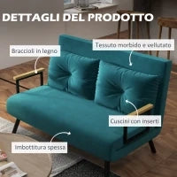 Divano Letto Matrimoniale 3 in 1 Vellutato con Schienale Regolabile in 5 Livelli e Cuscini, Blu Scuro