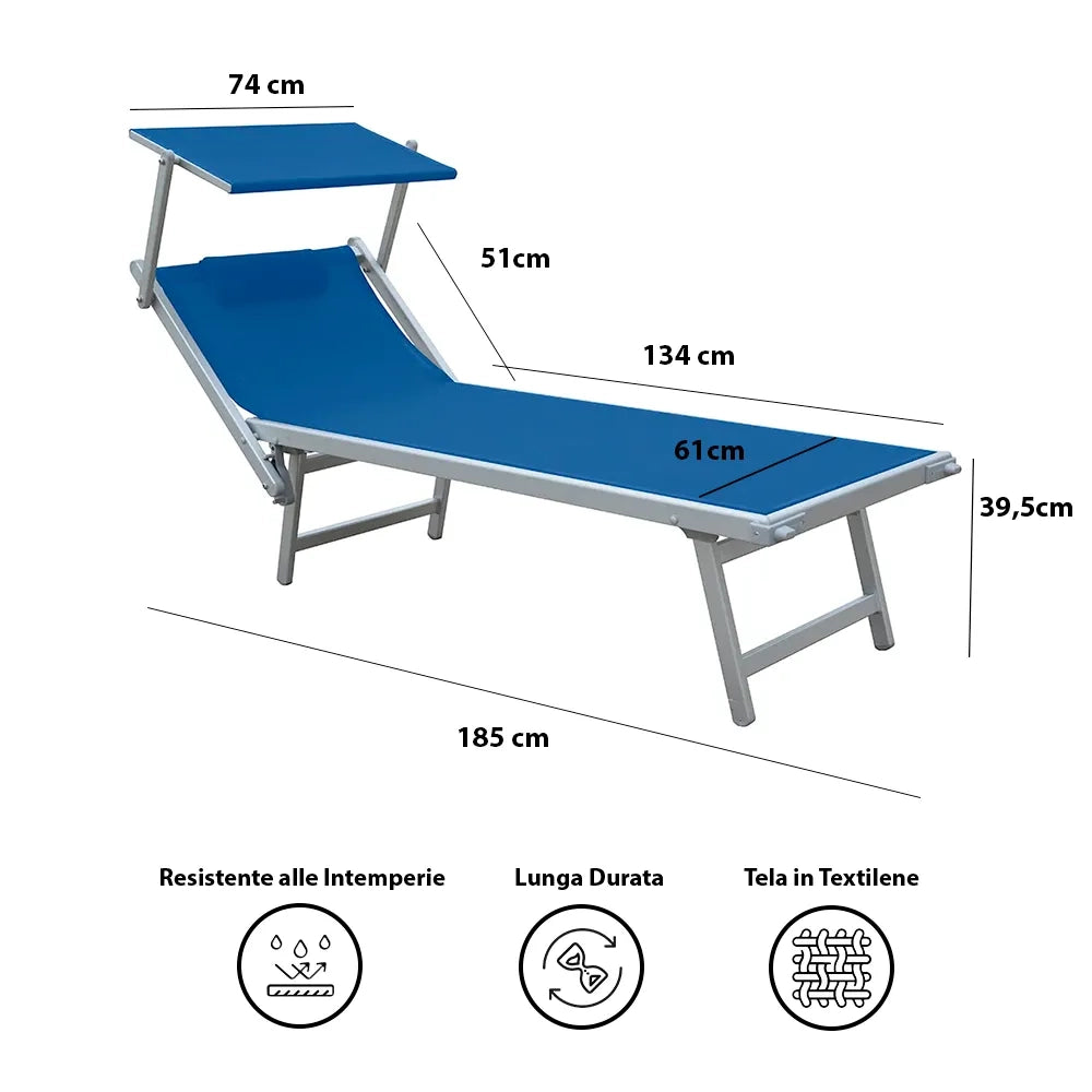 Lettino Prendisole Blu con Parasole con telaio alluminio