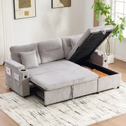 Divano 3 posti con chaise longue idraulica e letto estraibile 212;5x136x86 cm in cord grigio chiaro
