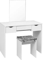 Tavolo da trucco - Tavolo da trucco con specchio - Comodino - Comodino in stile lussuoso - Comodino con sgabello - Comodino da camera da letto - Comodino con design moderno - Bianco