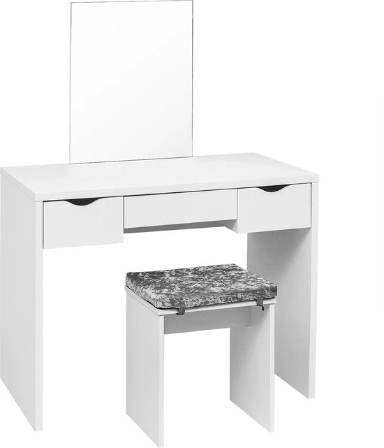 Tavolo da trucco - Tavolo da trucco con specchio - Comodino - Comodino in stile lussuoso - Comodino con sgabello - Comodino da camera da letto - Comodino con design moderno - Bianco