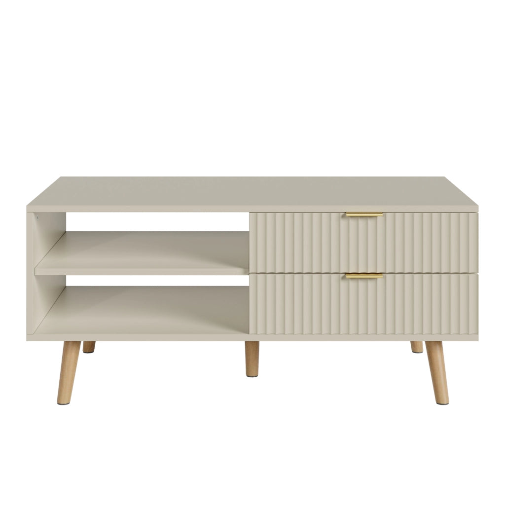 Tavolino da Salotto Nand con 2 Cassetti e 3 Scomparti Aperti 100 x 50 x 45 cm - Color Avena [en.casa]