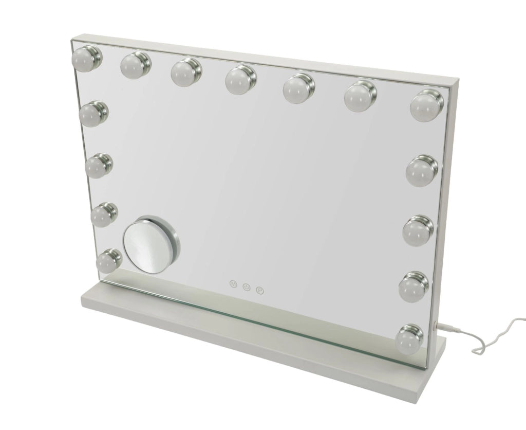 Specchio da Tavolo Hollywood 55x14x43 cm in Ferro e Specchio Bianco