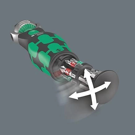 Wera 8009 ZYKLOP POCKET SET IMPERIAL 2 Set di chiavi a cricchetto con portabit integrato 18 pezzi testa ribaltabile 5 posizioni 72 denti angolo di ritorno 5° colore Nero Verde