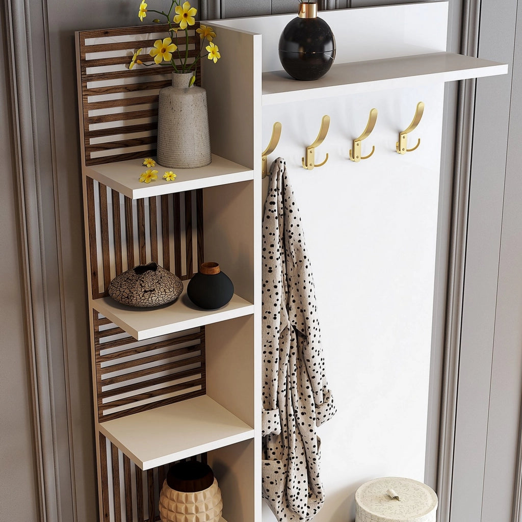 Loceri, Mobile da Ingresso Appendiabiti, 90x35x200h cm Bianco