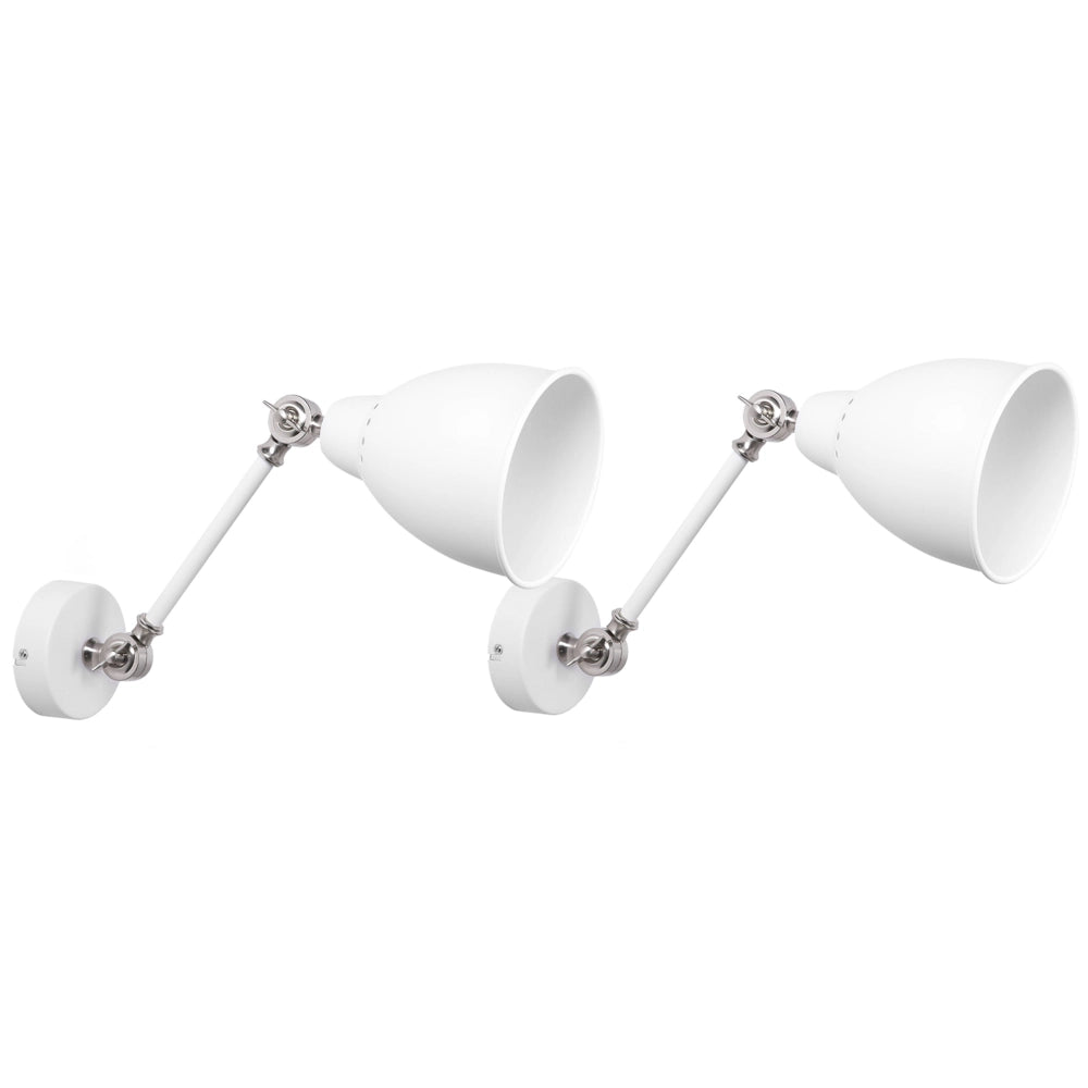 Set 2 Lampade da Parete applique In Metallo Bianco Orientabile Luce Di Posizione Forcellone Moderno