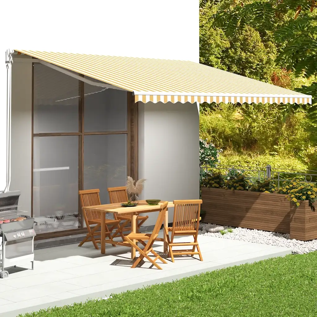 Tessuto di Ricambio per Tenda da Sole-Ricambio telo per tenda da sole Giallo e Bianco 5x3,5 m