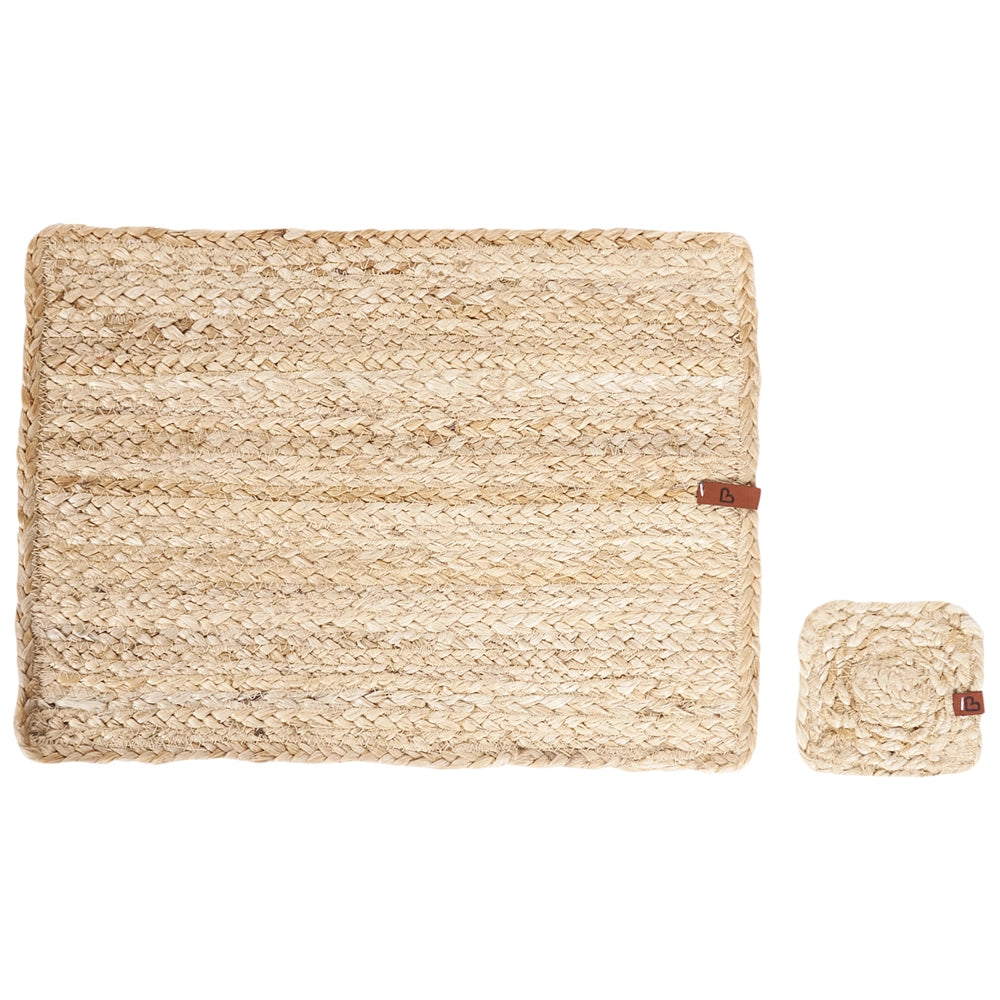 Set di 12 tovagliette e sottobicchieri rettangolari in iuta naturale fatti a mano 30 x 40/10 x 10 cm naturale stile boho