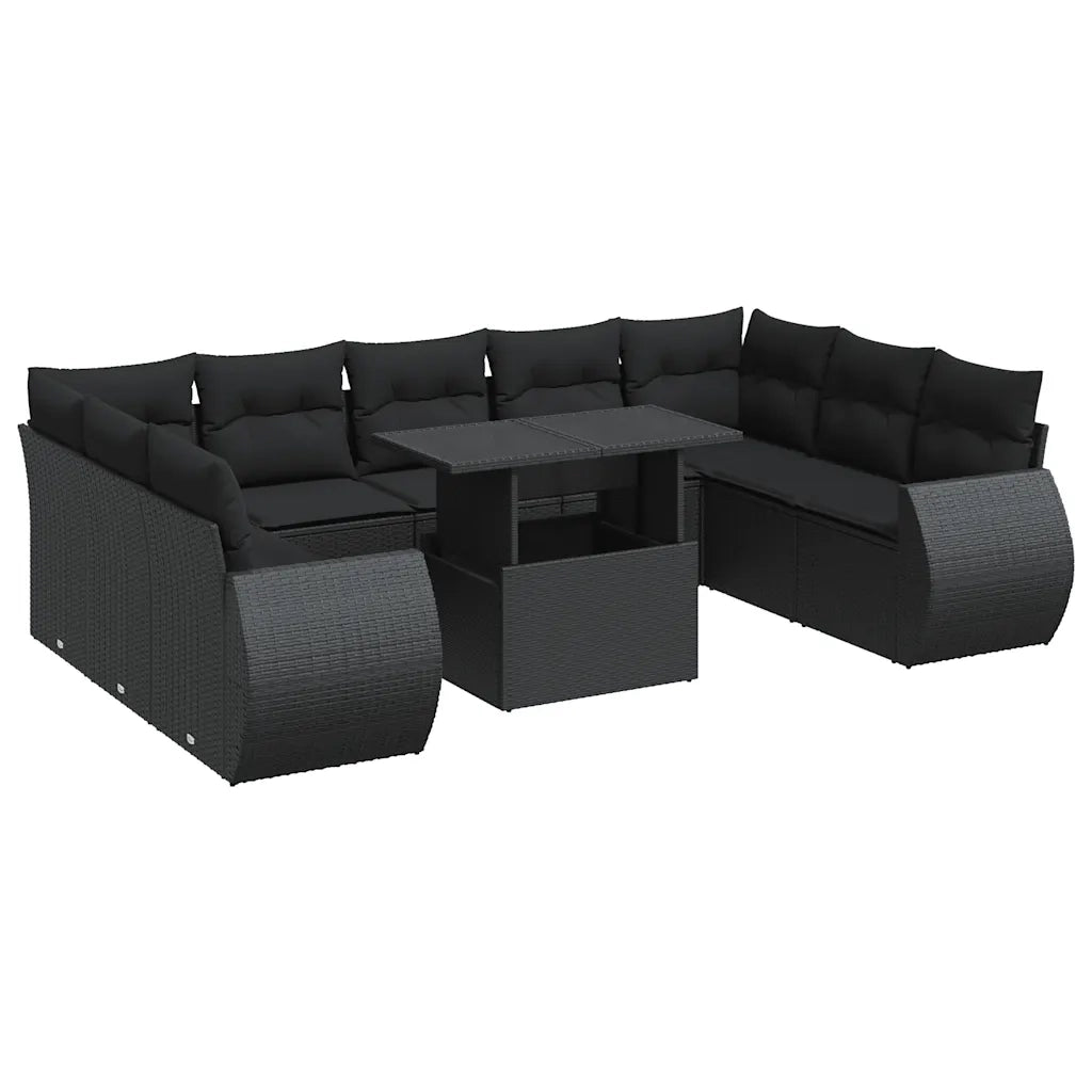Set Divani da Giardino 10pz con Cuscini in Polyrattan Nero 3326696