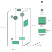 Tenda da Coltivazione Idroponica in Mylar e Oxford 600D per Riflettere la Luce grow box grow tenda 60x60x140 cm