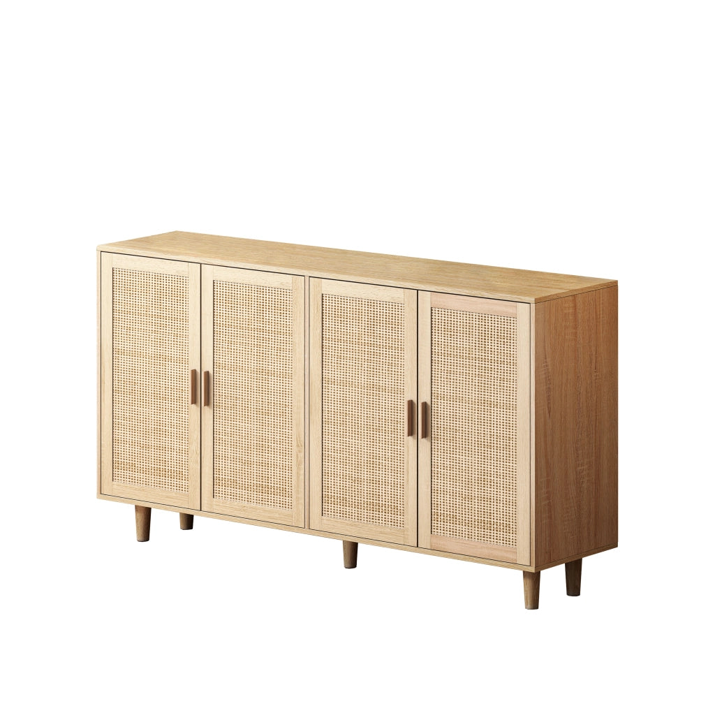 Armadio contenitore a 4 ante in rattan naturale 158 x 40 x 88 cm con ripiano regolabile