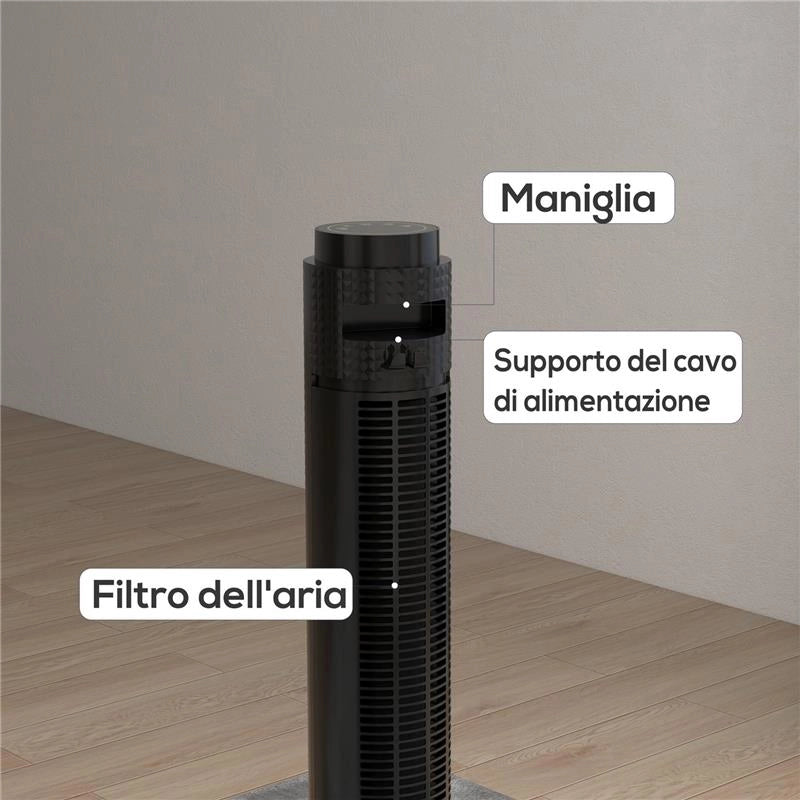 VENTILATORE A TORRE 45W A 4 MODALITÀ E 3 VELOCITÀ CON TIMER DA 12H IN ABS Ø31.5X96 CM NERO