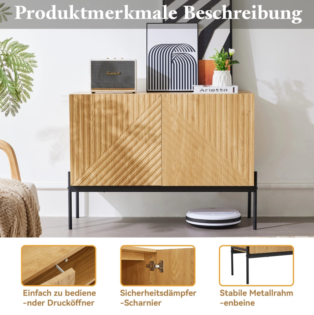 Mobile contenitore moderno naturale con struttura in metallo, 100x40x75 cm