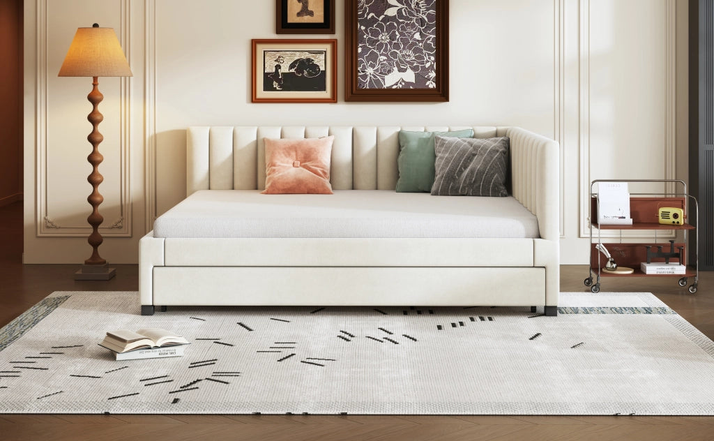 Letto poltrona estraibile in velluto beige 140x200 cm