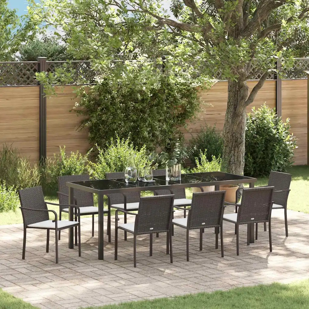 Set da Pranzo per Giardino 9 pcs Marrone e Nero Rattan in PE 3379050