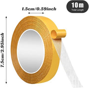 Nastro Adesivo Multifunzionale a Doppia Faccia in Materiale Durevole con Colla Superadesiva per Montaggio Translucido per Casa, Ufficio e Fai da Te (15mm x 10m)