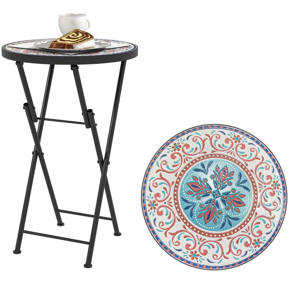 Tavolino da Giardino Pieghevole con Piano a Mosaico e Cuscini Antiscivolo ¨C Zephmum ¨C ?35,5x55 cm Multicolore