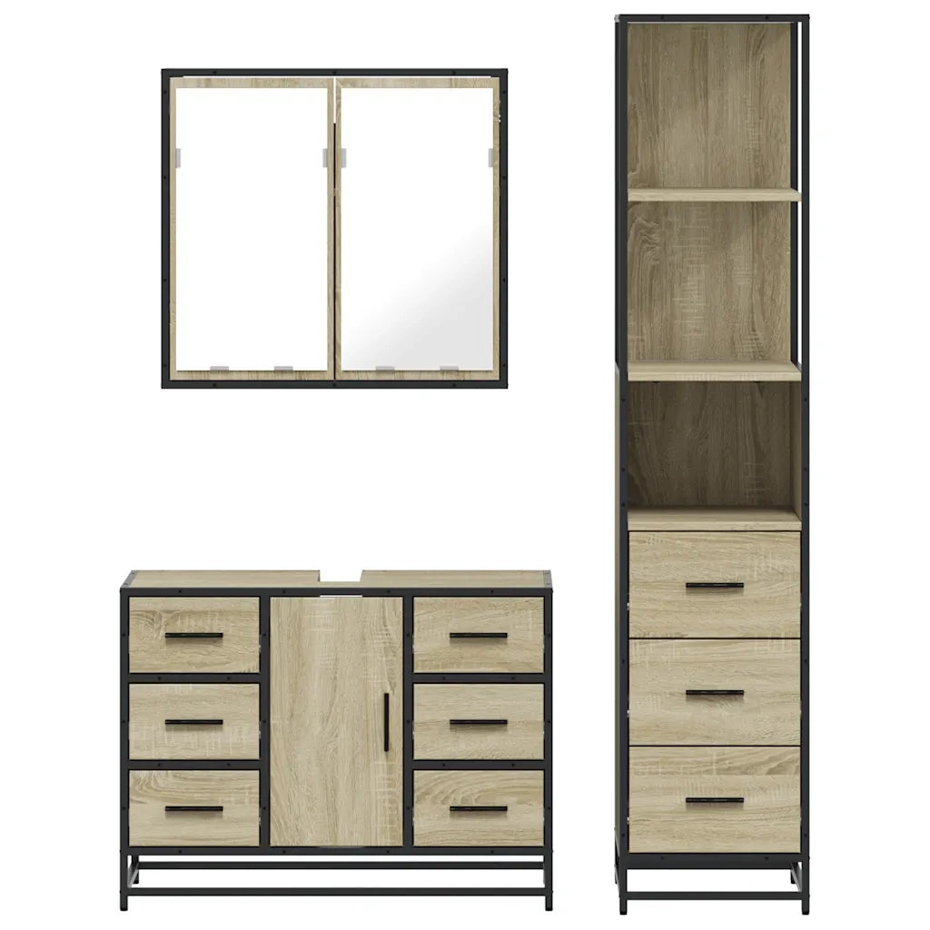 Set Mobili da Bagno 3 pz Rovere Sonoma in Legno Multistrato