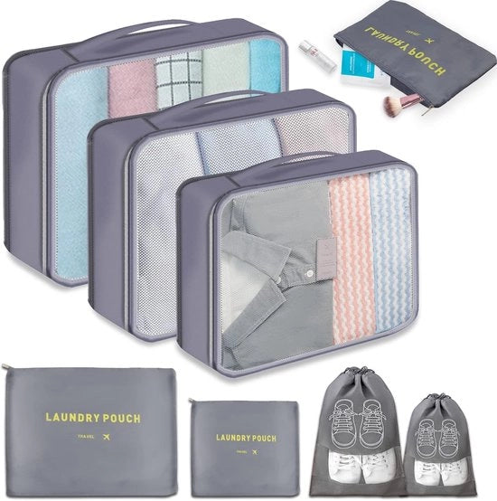 Set di Organizzazione della Valigia da Viaggio a 8 Pezzi in Nylon per una Prenotazione Efficiente - Impermeabile - Ideale per Abbigliamento e Scarpe - Accessori di Bagaglio da Viaggio