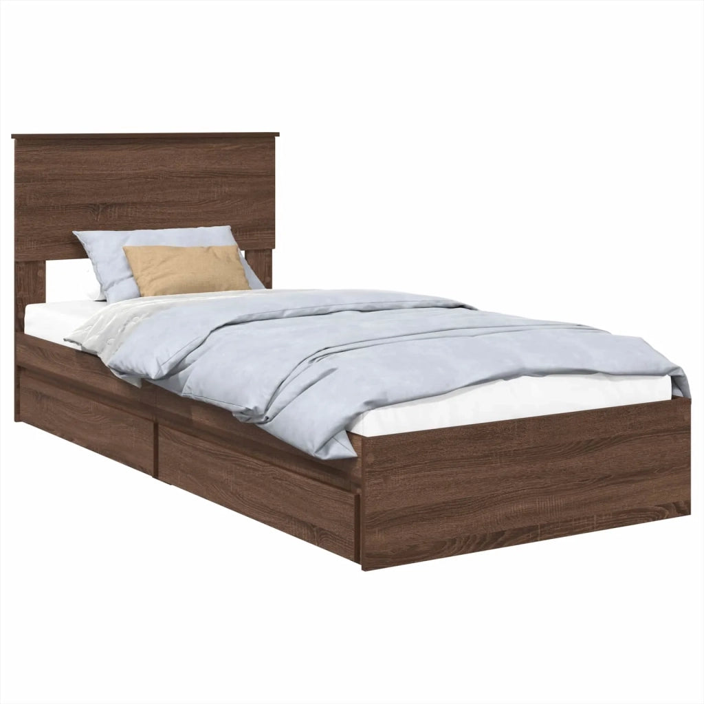 Letto con Contenitore con testiera Rovere Marrone 75 x 190 cm
