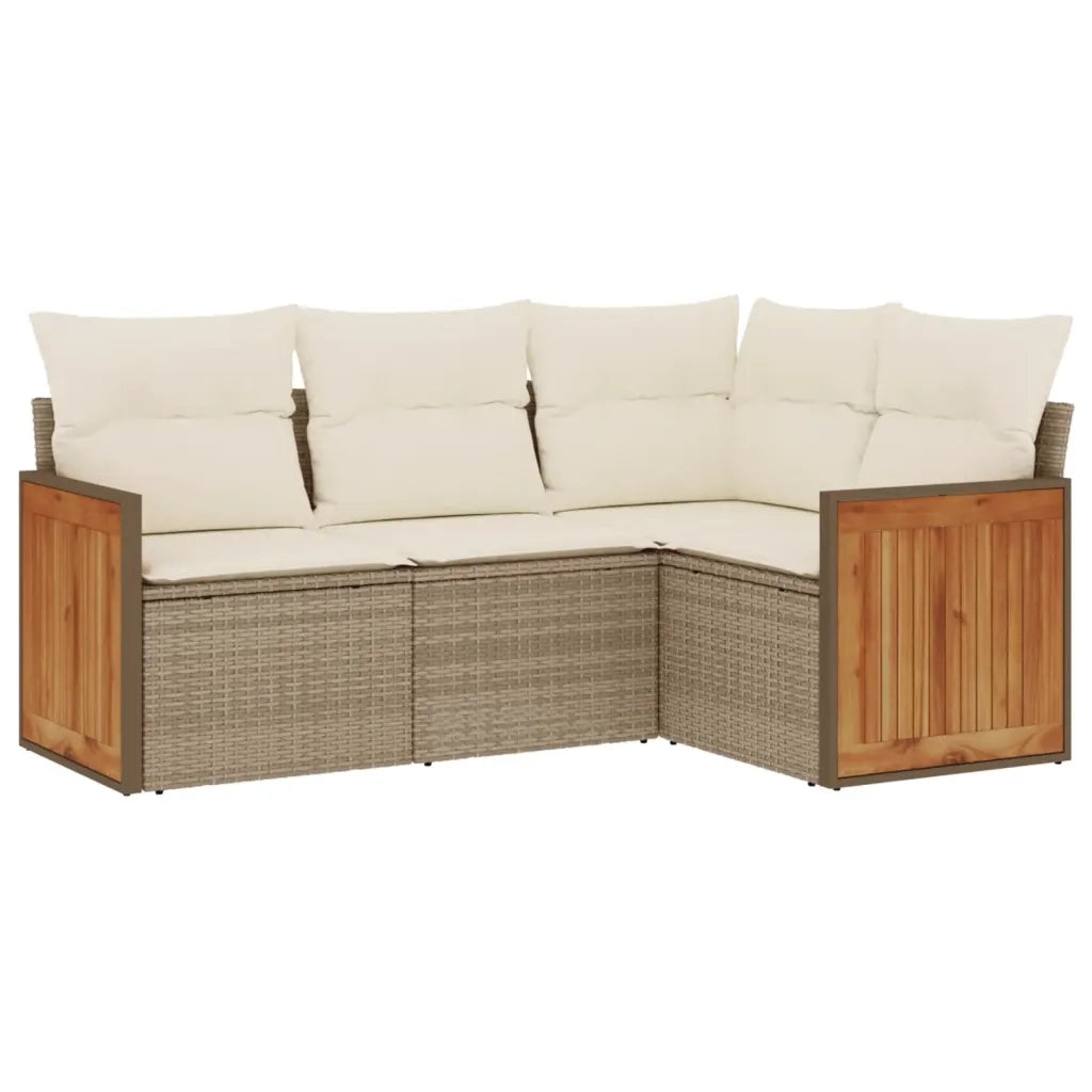 Set Divano da Giardino 4 pz | Set Salotto da Giardino con Cuscini Beige in Polyrattan