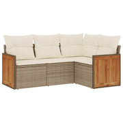 Set Divano da Giardino 4 pz | Set Salotto da Giardino con Cuscini Beige in Polyrattan