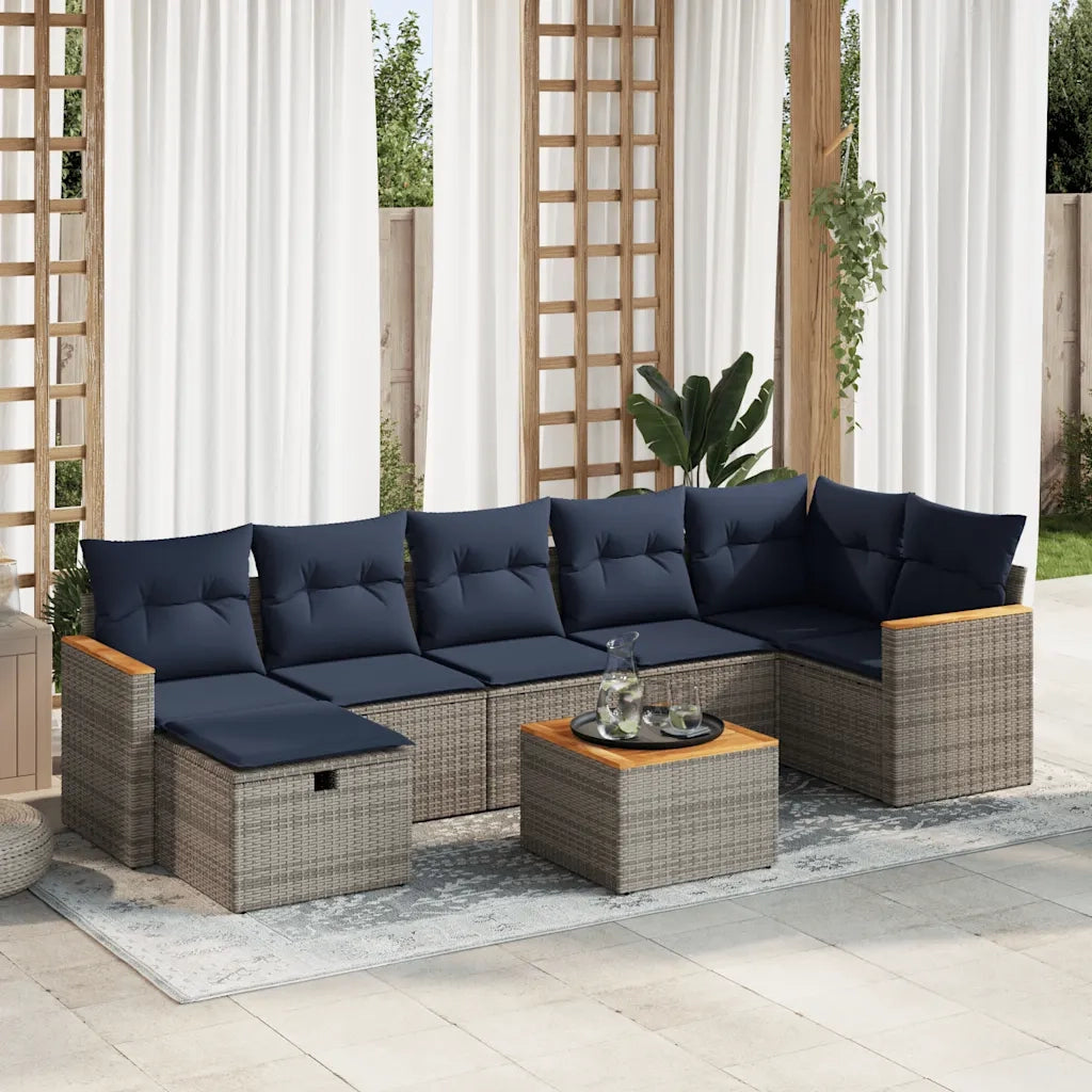Set Divano da Giardino 8 pz con Cuscini Grigio in Polyrattan 3325939