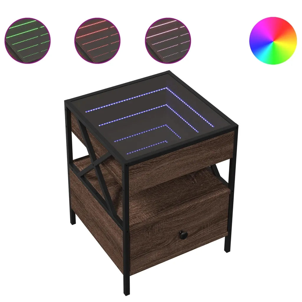 vidaXL Comodino con LED Infinity Rovere Marrone 40x40x51 cm