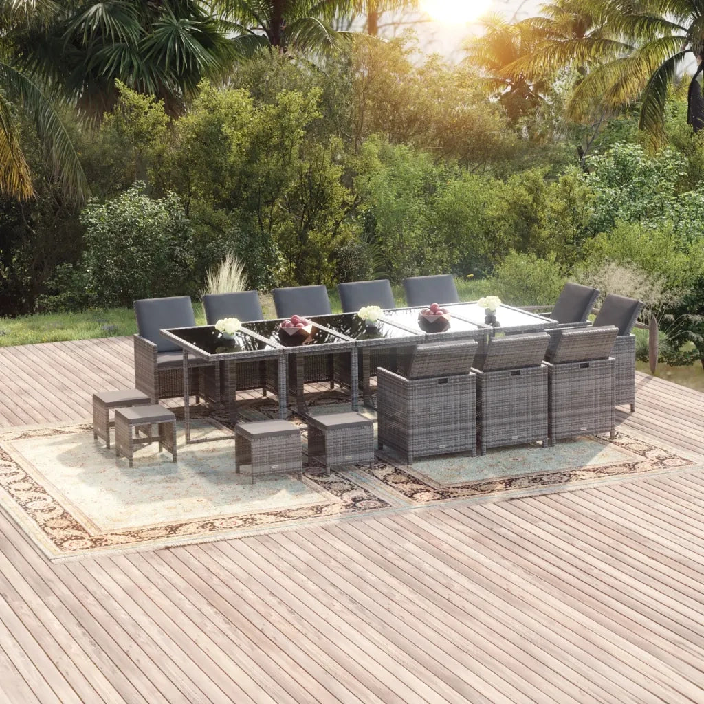Set da Pranzo per Giardino 15 pz con Cuscini Polyrattan Grigio cod mxl 36020
