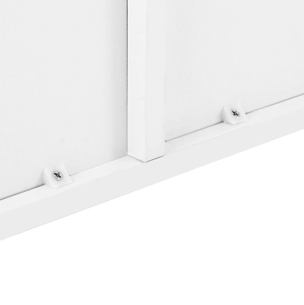 Credenza 140 cm con 4 ante; 4 cassetti e ripiani regolabili; MDF bianco con dettagli dorati