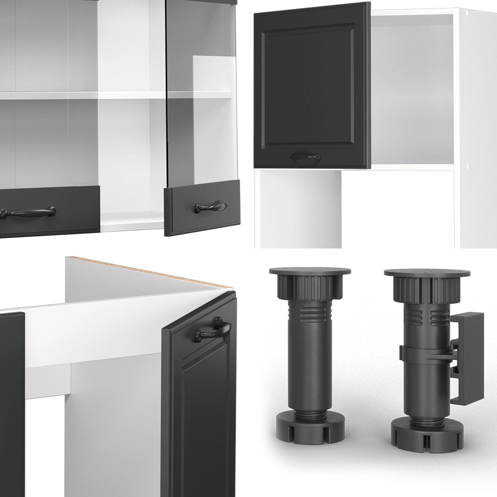 Cucina angolare completa R-Line Antracite rustico/Bianco 247 x 237 cm, PL Antracite Vicco