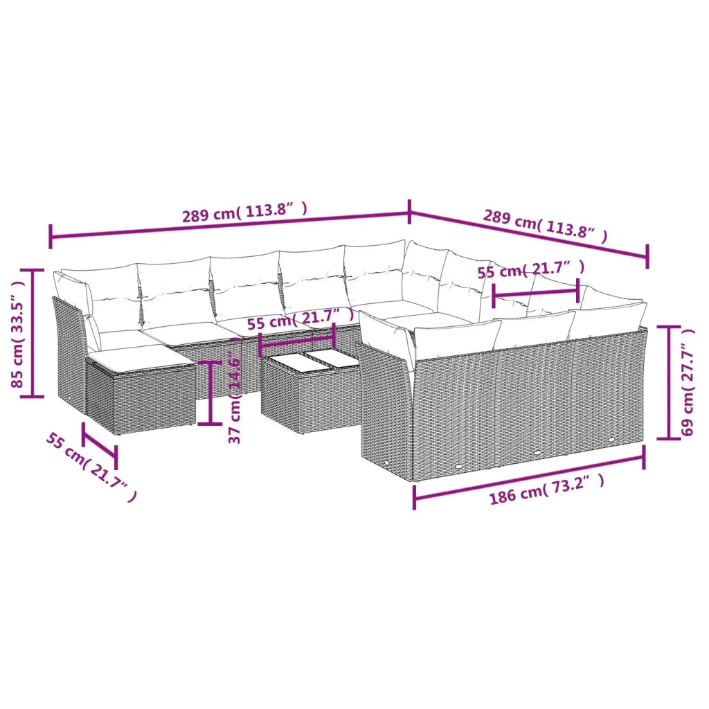 Set Divani Giardino 13 pz con Cuscini Grigio Chiaro Polyrattan