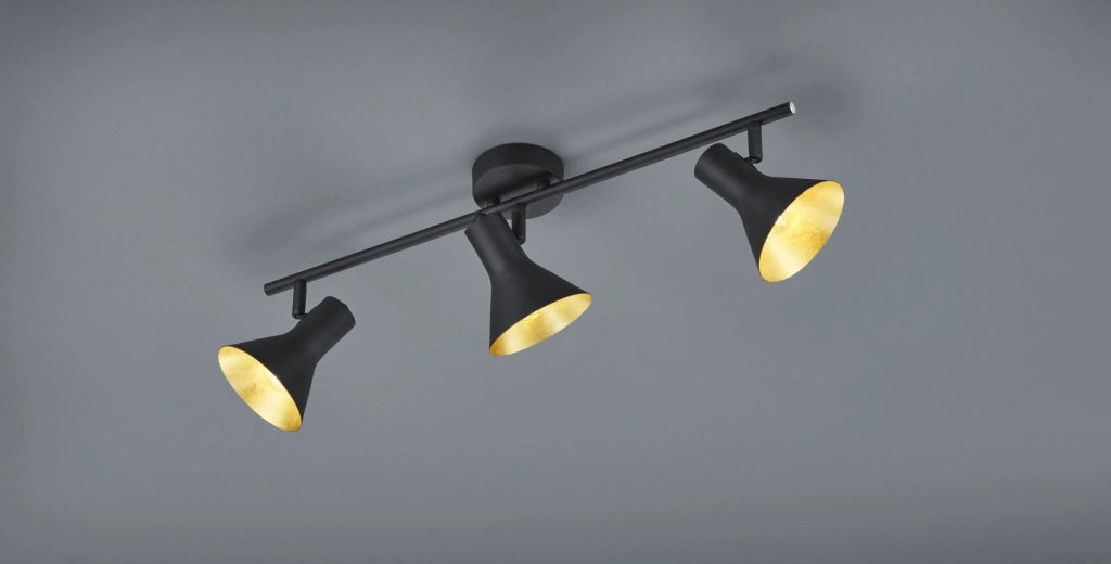 NINA BARRA 3 SPOTS ATTACCO E14 DIFFUSORI METALLO NERO + ORO 58CM
