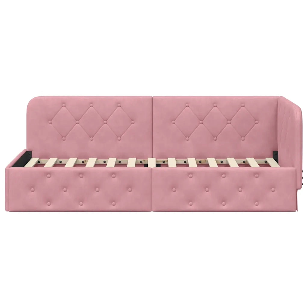 Cornice del letto ad angolo Rosa 80 x 200 cm Velluto