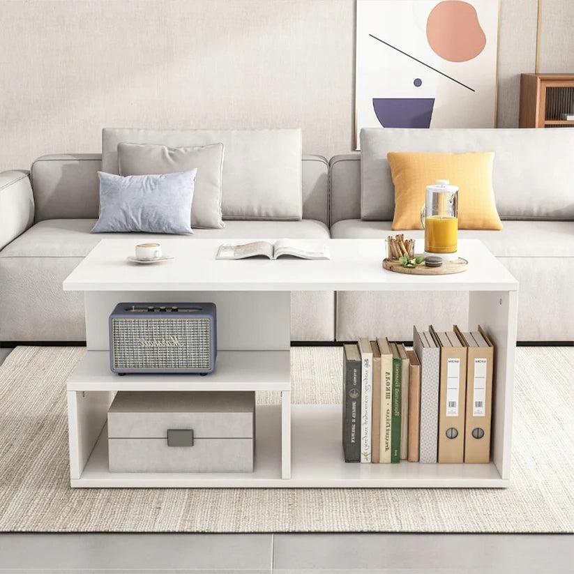Tavolino da salotto 90x43x51 cm, finitura bianca, ideale per ogni ambiente.