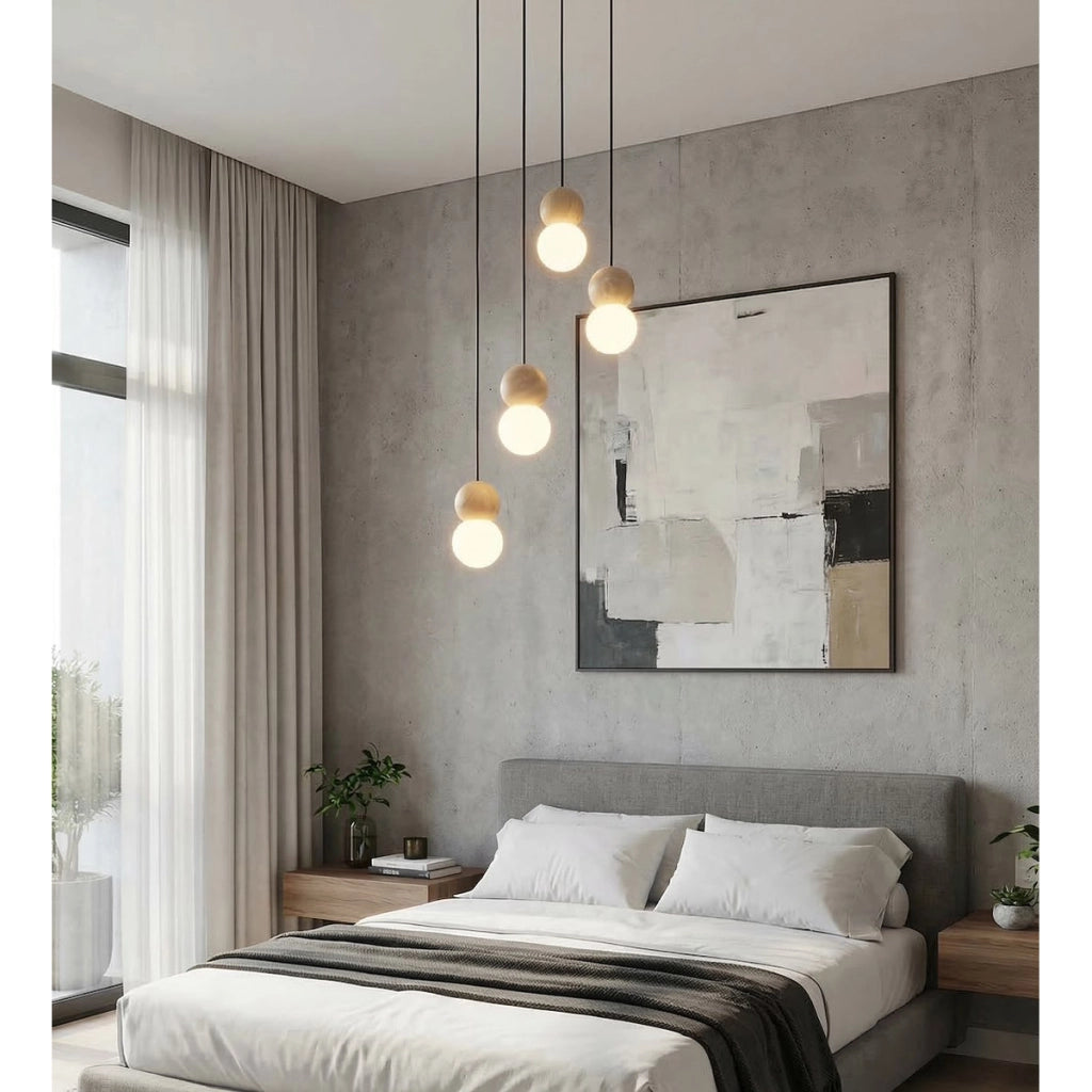Lampada a sospensione LOOP in acciaio nero e legno naturale