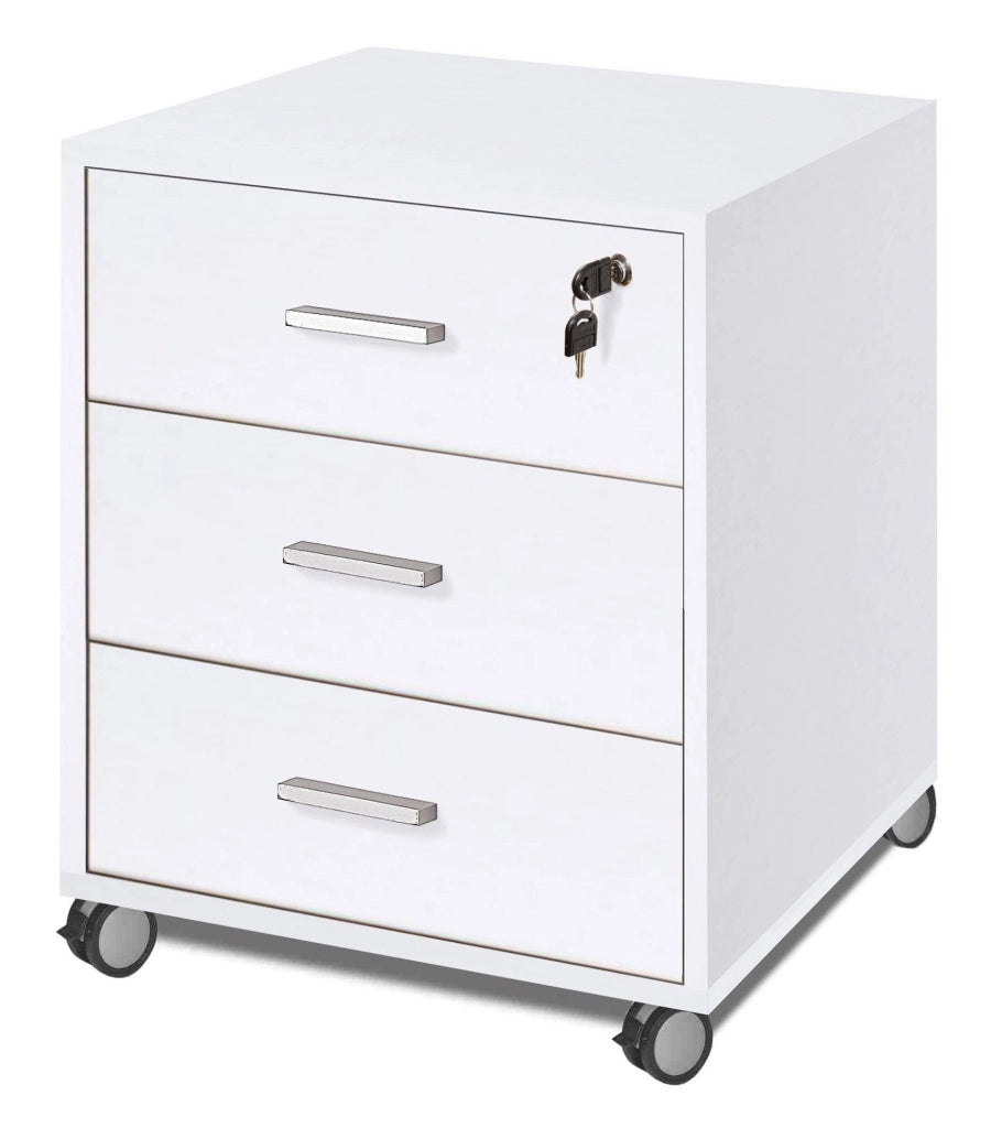 Cassettiera 3 Cassetti su Ruote 50x70x41 cm Bianco Fiammato
