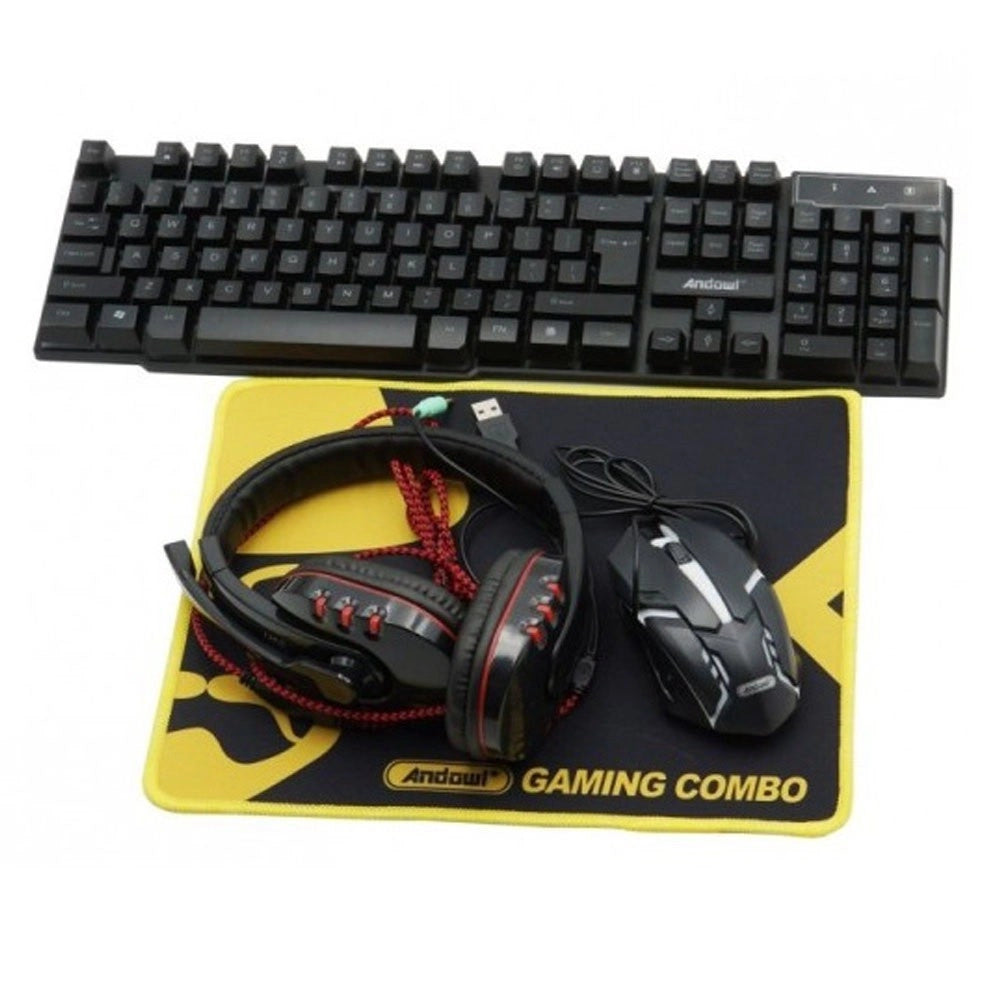 Trade Shop - Kit Gaming Tastiera Pc Mouse Cuffie Mousepad 4 In 1 Retroilluminato Rgb Q-jp004 -