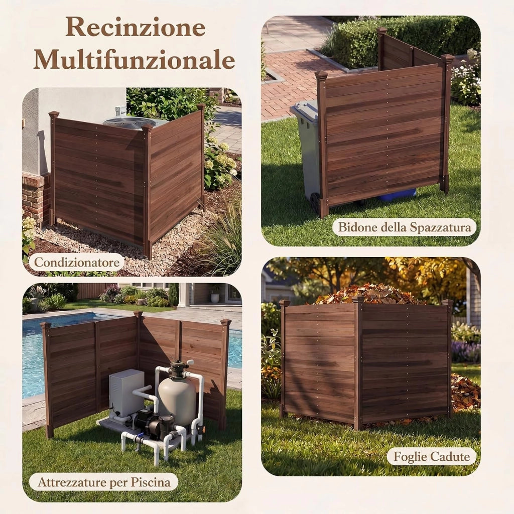 Recinzione da Giardino a 2 Pannelli, Recinto da Esterno in Legno Massello, Pannelli Frangivista a Doghe da Esterno per Copri Bidoni, Condizionatore e Attrezzature