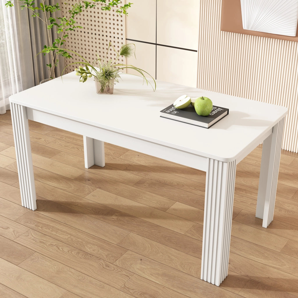 Tavolo da pranzo con piano ampio e 4 gambe stabili, in truciolare, per cucina e sala da pranzo, bianco moderno