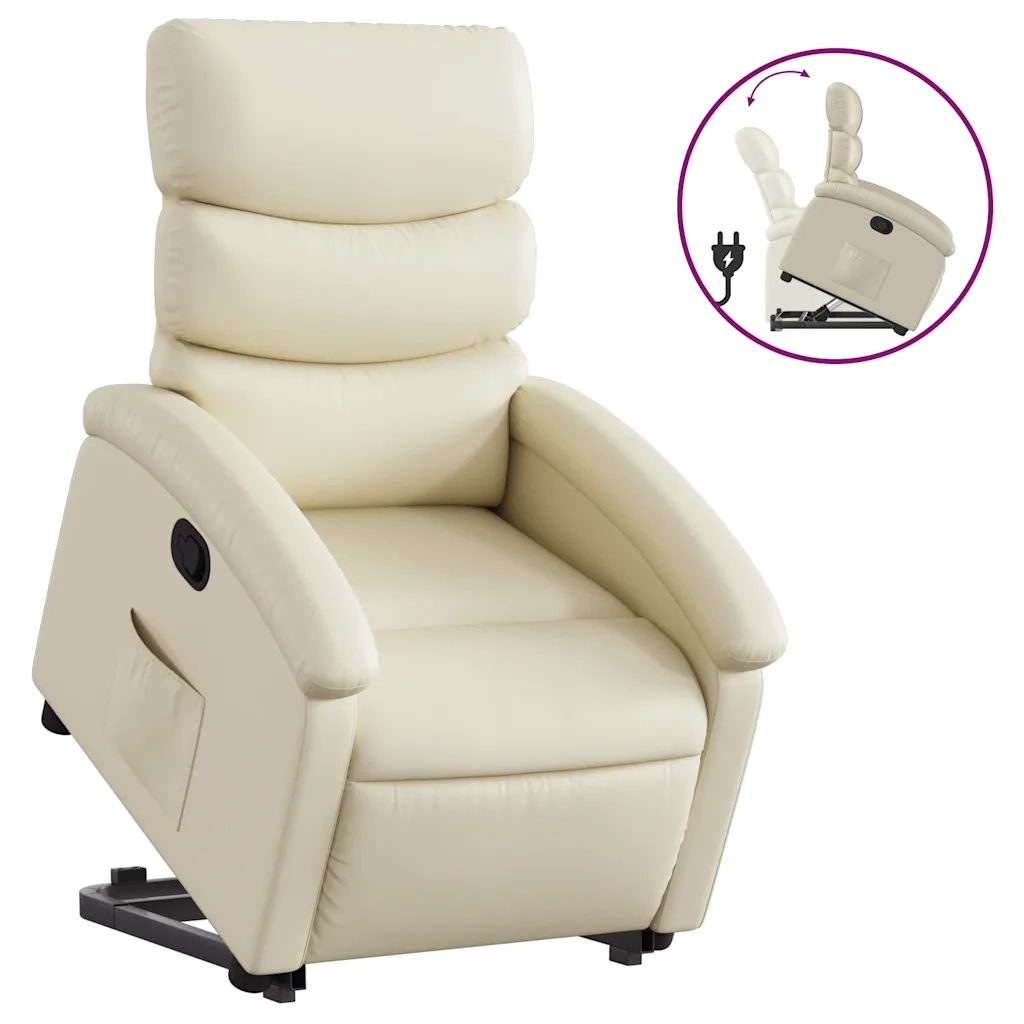 Poltrona Alzapersona Reclinabile Crema in Similpelle 3204041