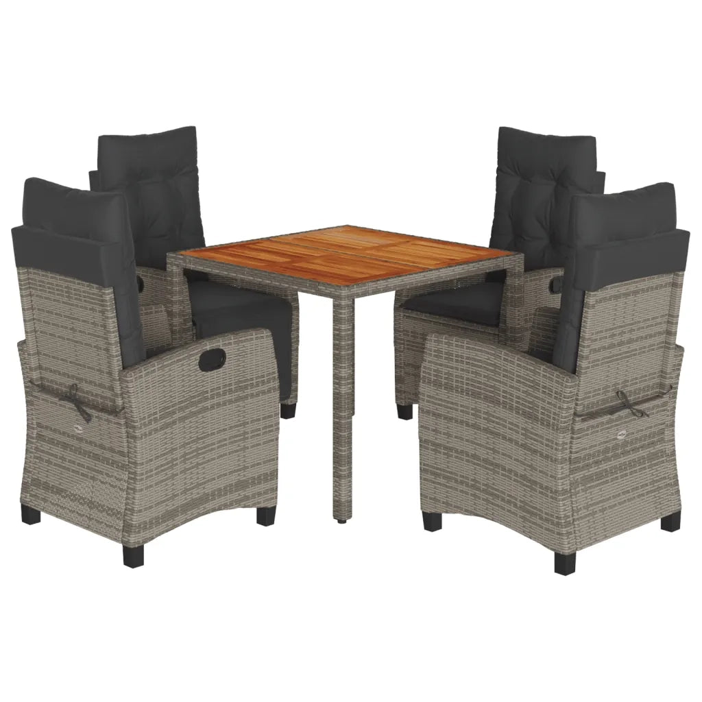 Set da Pranzo da Giardino 5 pz con Cuscini in Polyrattan Grigio