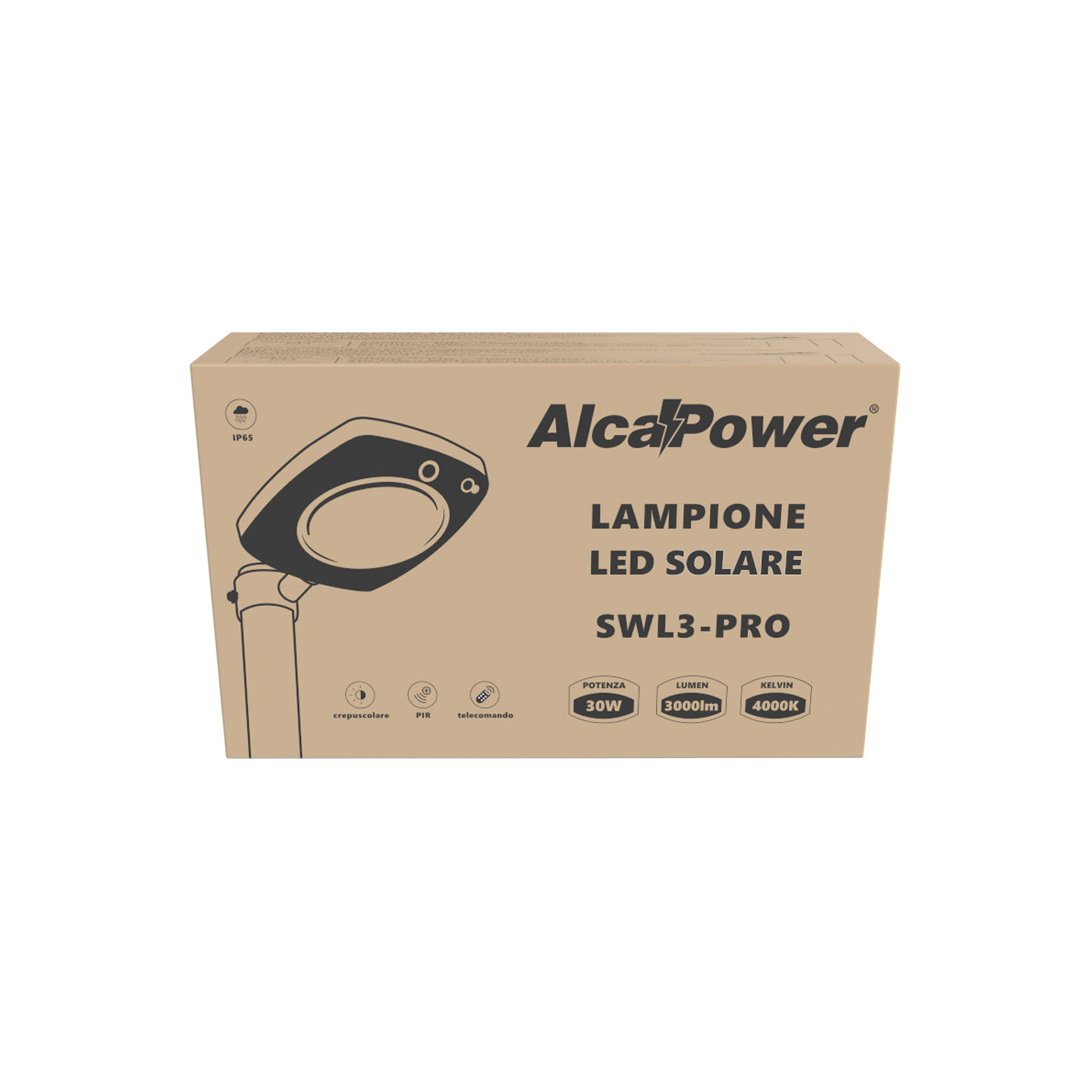 Lampione LED solare 3000lm crepusc+pir+telecomando