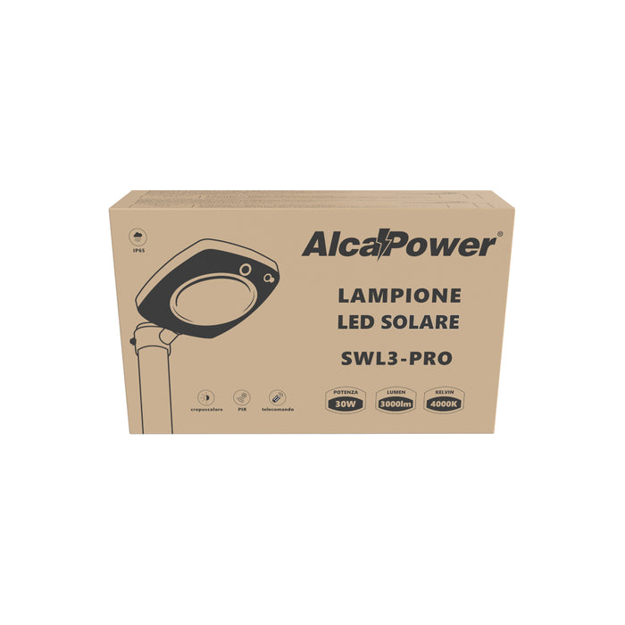 Lampione LED solare 3000lm crepusc+pir+telecomando