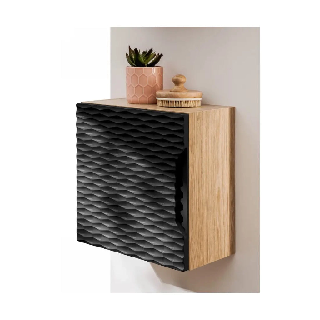 Mobile da parete YOKA – 1 anta – Rovere chiaro e nero – L35 × P19 × H35 cm – Da appendere