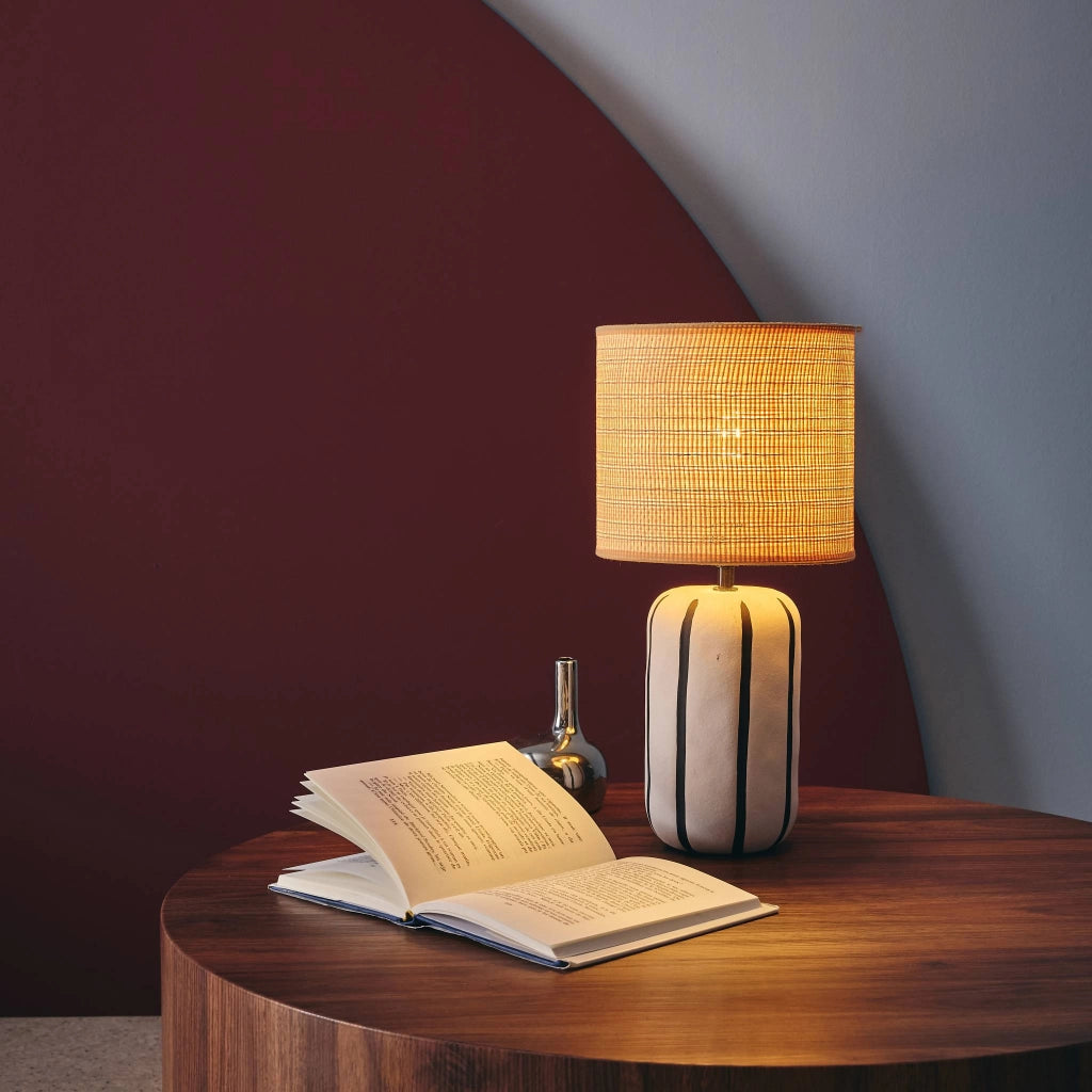 Lampada da tavolo in ceramica per interni con effetto rattan, 41cm,